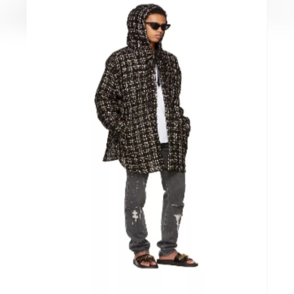 Faith Connexion Tweed oversized hooded shirt black/navy  wool blend Unis… - Picture 1 of 14
